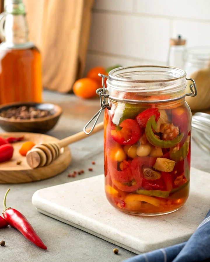 Sweet Heat: Spicy Honey-Garlic Pickled Peppers