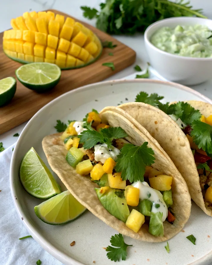 Zesty Shrimp Tacos with Mango Salsa & Coconut Cream
