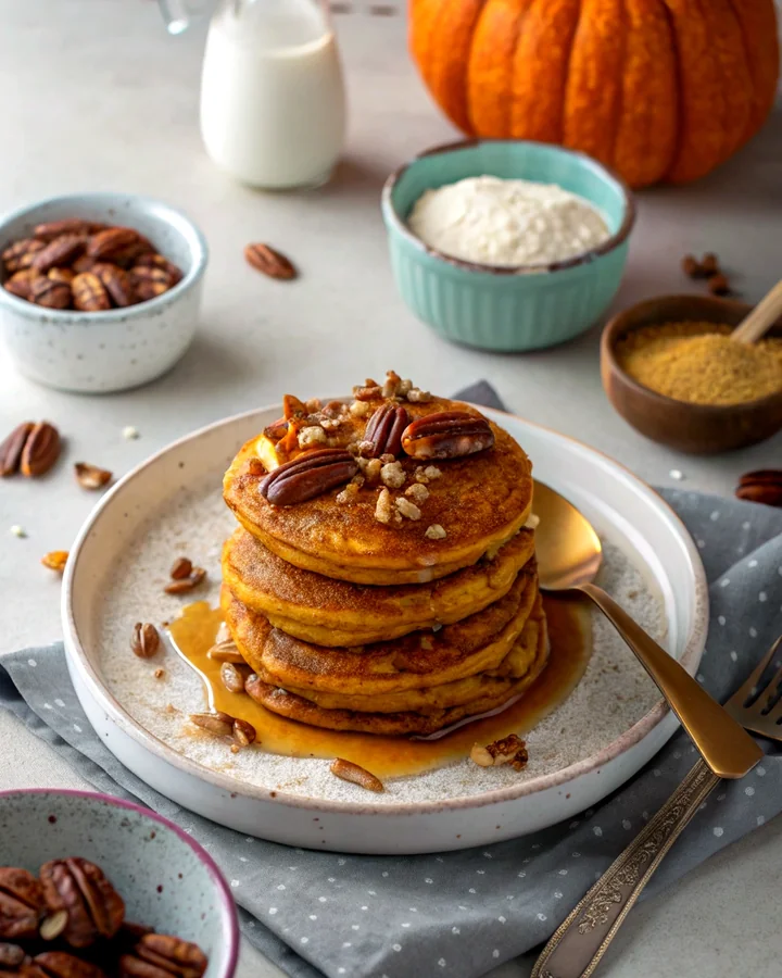 Pumpkin Spice Pancakes with Maple Pecan Delight