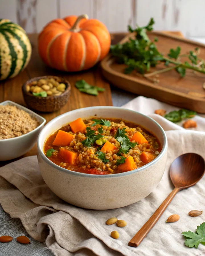 Pumpkin Spice Quinoa Comfort Bowl with Kale & Cranberries