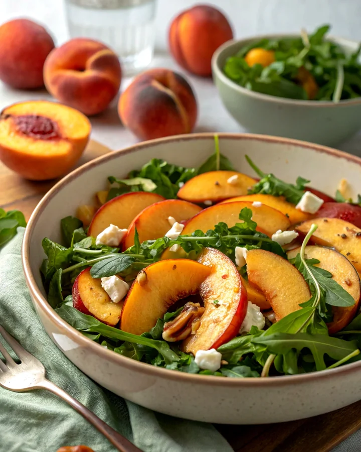 Peachy Green Bliss Salad with Feta and Honey Dressing